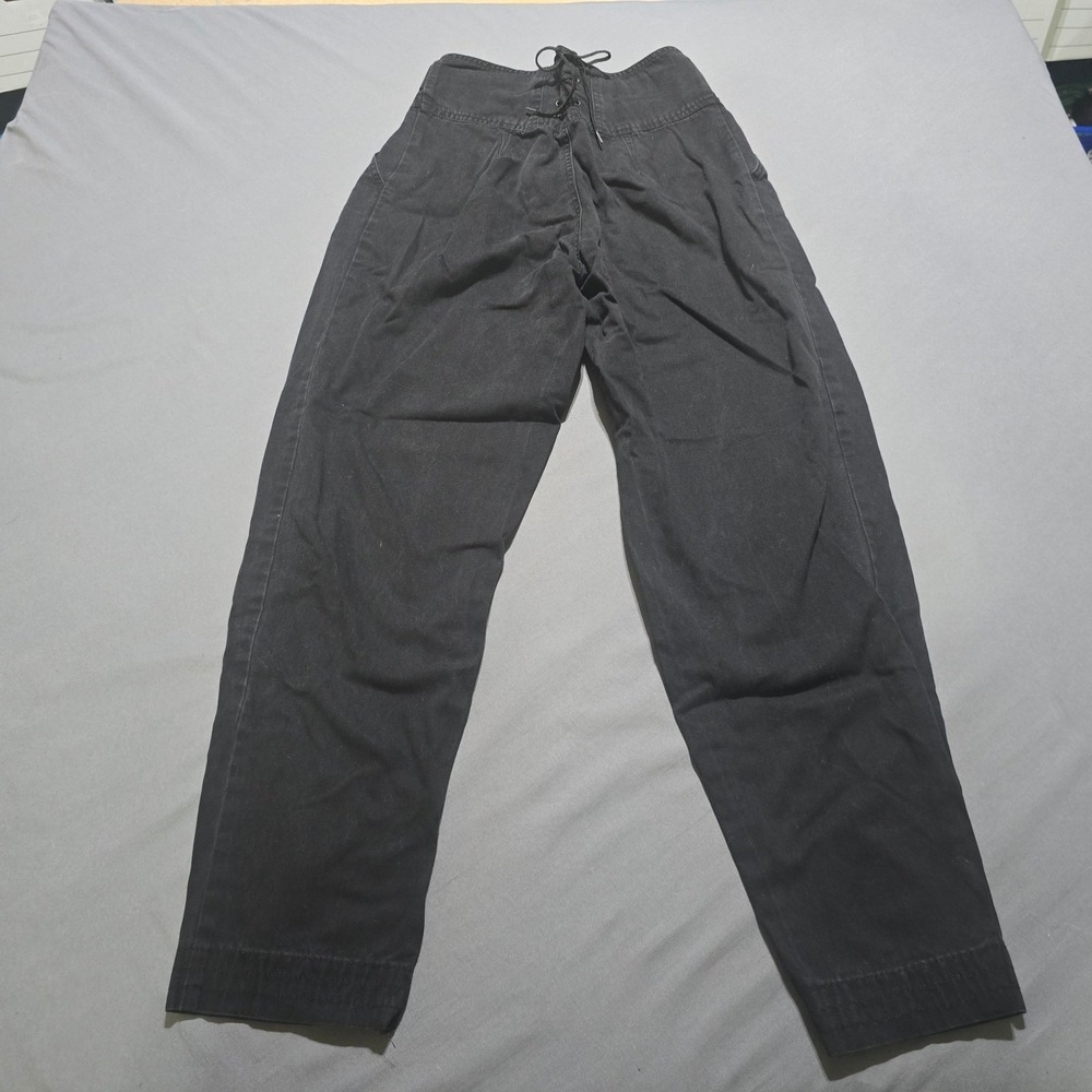 flaws B.O.U. High Waisted Lace Up Back Pants Women  7 Black Pleated Vintage 90s